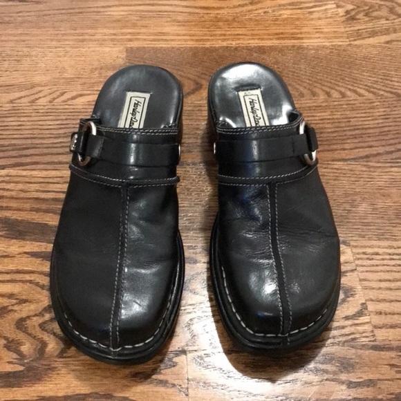 Harley Davidson Black Leather Clogs 6.5 VGUC - Picture 2 of 7